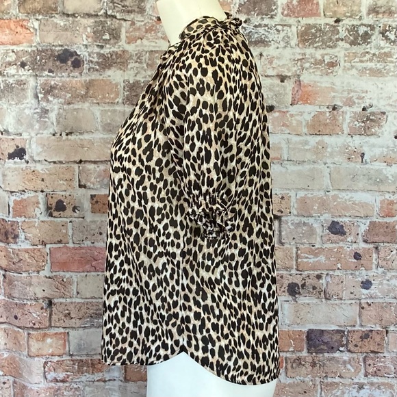 Loft Petites Animal Print Short Puffed Sleeve Popover Blouse Sz XXS - Picture 6 of 8